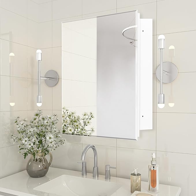 20x20 Inch Medicine Cabinet, Square Beveled Frameless Mirror, Adjustable Shelves, Already Assembly, Recess or Surface Mount Installation for Bathroom Toilet