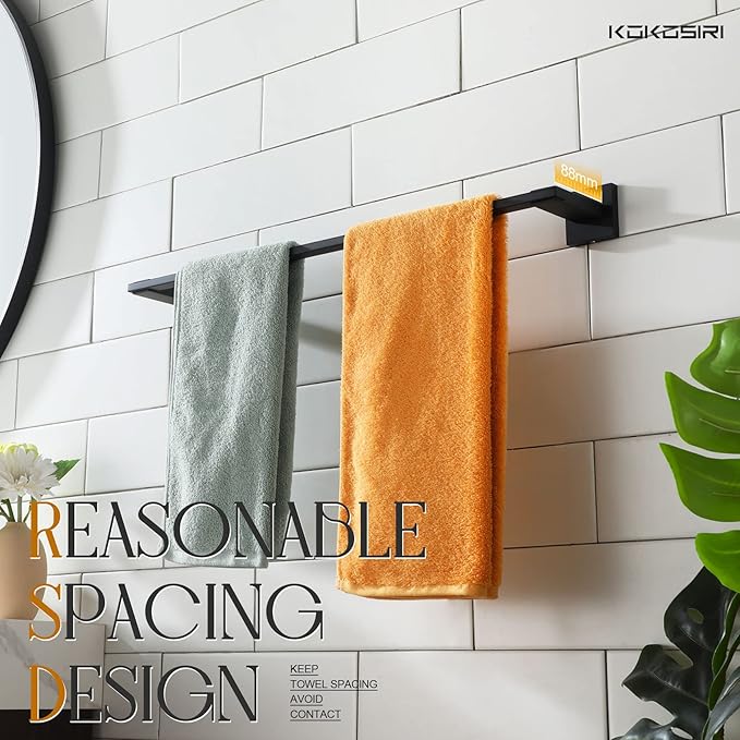 KOKOSIRI Towel Bars Matte Black Bathroom Towel Rails Wall Mounted, 24 Inches Bath Towel Holder for Kitchen Toilet Cabinet Showeroom, Stainless Steel B4006BK-L24