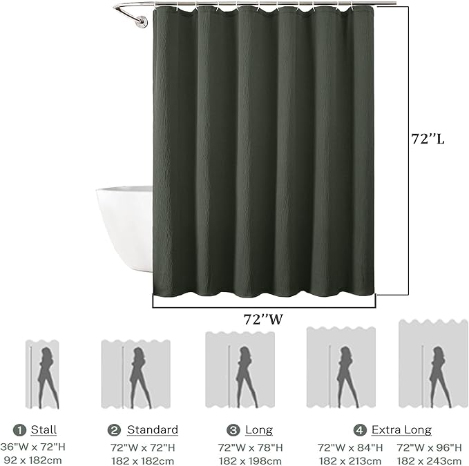 Aiyufeng 3D Textured Olive Green Shower Curtain for Bathroom, Fabric Shower Curtain Soft Cloth & Hotel Spa Quality, Luxury Boho Bathroom Curtains, Machine Washable, Olive Green, 72x72 Inches