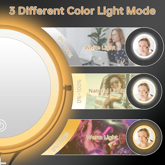 Lighted Makeup Mirror with Magnification, 1x/10x Magnifying Mirror with 3 Color and Blessed Cross, 7" Rechargeable Brightness Dimmable Height Adjustable Vanity Mirror, Christian Women Gift