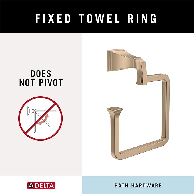 Delta Dryden (1-Pack) Hand Towel Holder Champagne Bronze Towel Racks for Bathroom Wall Square Towel Ring Holder for Bath Towel Hanger for Kitchen, Bathroom Accessories 75146-CZ