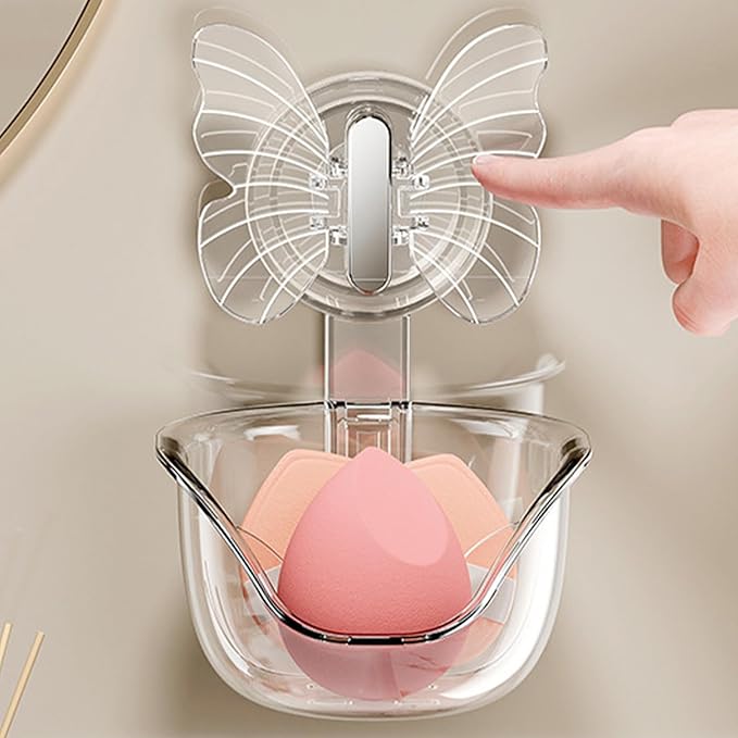 Self Adhesive Shower Shelves, Makeup Sponge Holder, Clear Shower Shelves Bottom Equipped with Drainage Holes and Powerful Butterfly Pressure Suction Cups, Adhesive Bathroom Shelves (transparent)