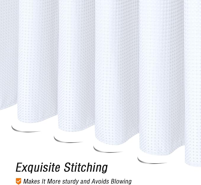 Gibelle Extra Long Shower Curtain 72 x 84, Tall Waffle Weave Textured Fabric Shower Curtain for Bathroom, Water Repellent, Machine Washable, White