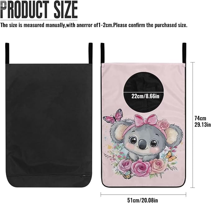 ZOUTAIRONG Pink Rose Koala Print Hanging Laundry Hamper Clothes Basket Over The Door Laundry Hamper Bag Storage Organizers for Kids Bedroom Dorm Closet Hampers
