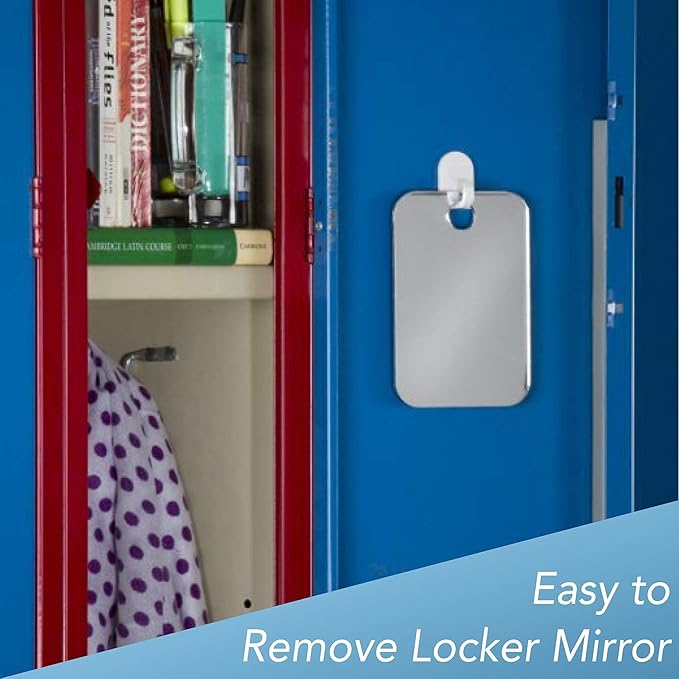 Shave Well Locker Mirror for Office, Gym, or School Desk | Full-Face Travel-Friendly Hanging Mirror with Convenient Handheld Option | Includes Removable Adhesive Hook