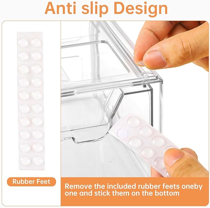 4 Pack Stackable Makeup Organizer, 4.4'' Tall Acrylic Bathroom Makeup Organizer and Storage Drawer with Pull-out Handle, Clear Plastic Storage Bins for Vanity,Pantry,Desk,Undersink,Kitchen
