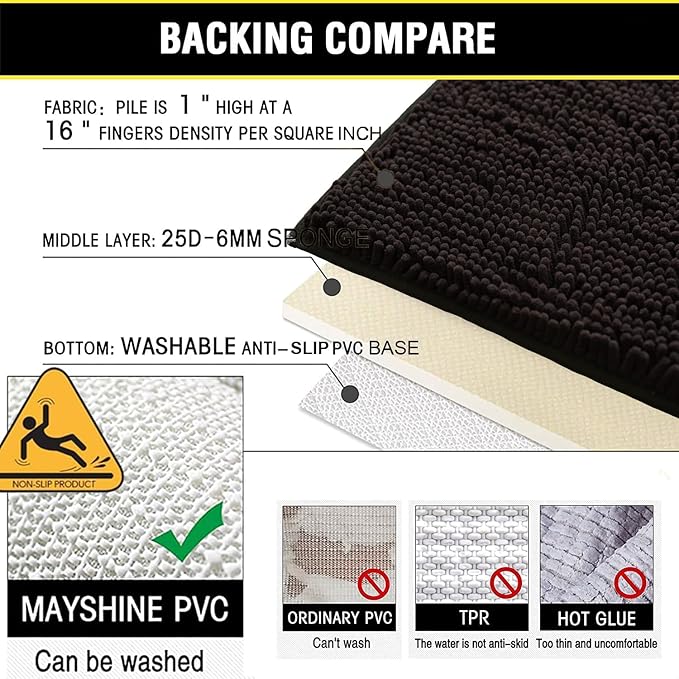 BOANKODU Bathroom Mat Sets 2 Piece, Absorbent Non-Slip Very Soft Chenille Mat, 32x20 Inch + 20x20 Inch U Shape, Machine Washable (Coffee)