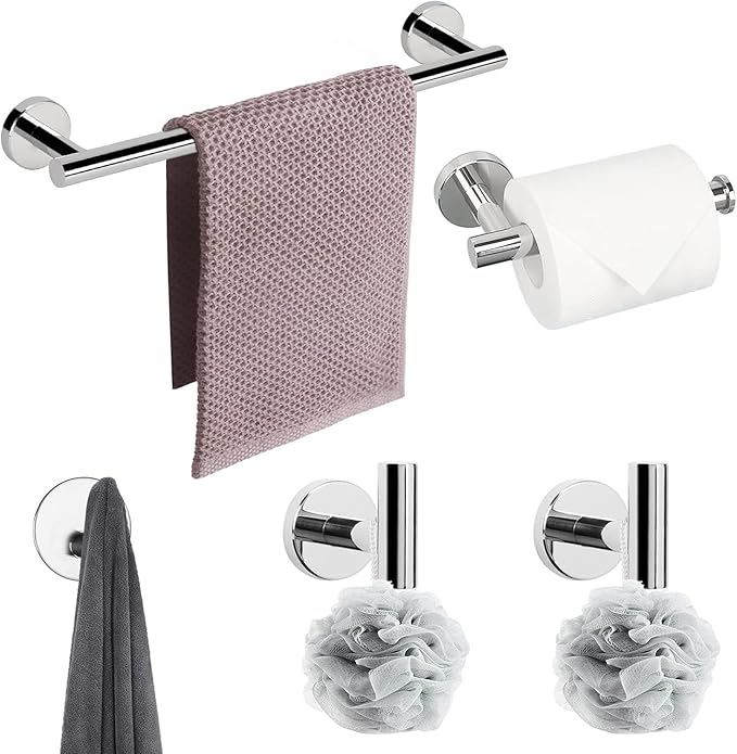 NearMoon Bathroom Hardware Set SUS 304 Thicken Stainless Steel-Towel Bar Set Include 16" Towel Rod, Toilet Paper Holder, Multifunctional Hooks Bathroom Accessories (Chrome Finish, 10 Pcs)