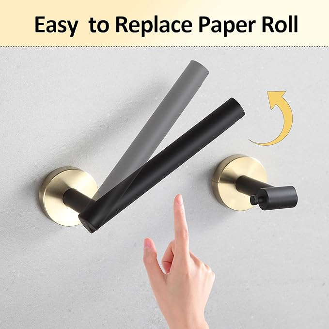 BVL Black and Gold Toilet Paper Holder Wall Mount – 304 Stainless Steel Single Arm Flip-Up Bathroom Tissue Roll Holder, Modern Screw Installation Toilet Paper Dispenser for Home & Commercial use