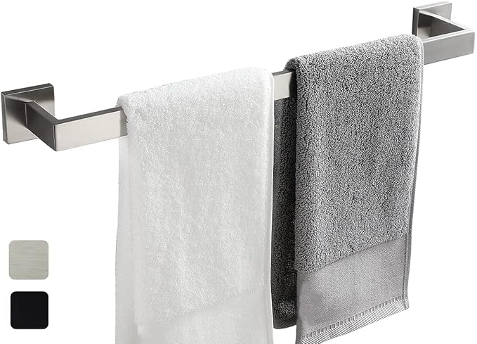 24 Inch Towel Bar for Bathrooms 12/16/20/24/28/32/36 Inch Stainless Steel 304 Brushed Nickel Towel Holder Modern Square Towel Rod Rustproof Wall Mount (1, Brushed Nickel, 24 Inch)