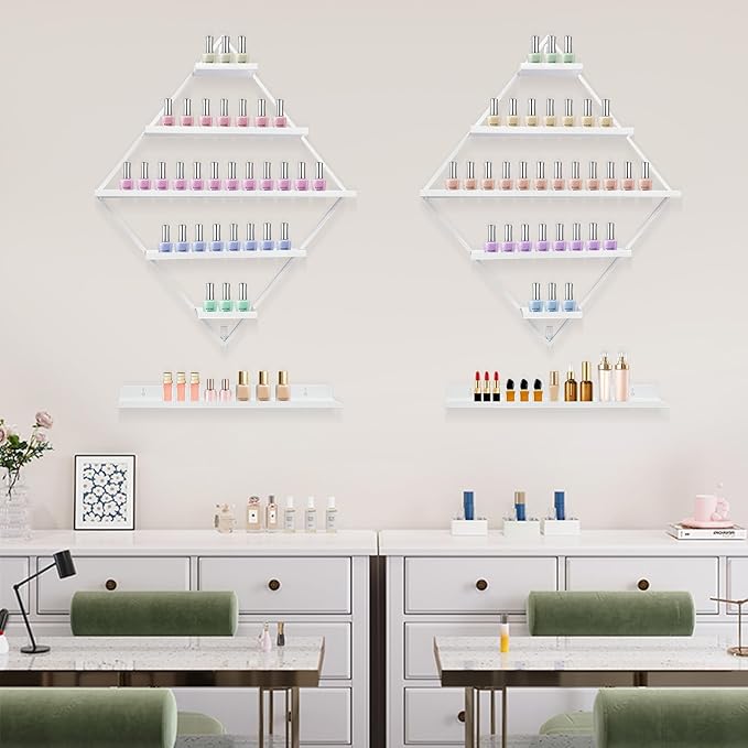 4PCS Nail Polish Storage Racks, 5-Tier Wall-Mounted Metal Cosmetic Display Case Makeup Organizer Wall Shelf for Home Spa Nail Salon Perfume Lipstick (White)