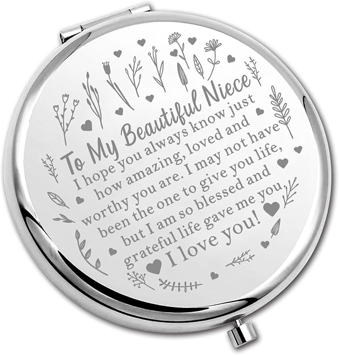 PLITI Compact Mirror - Perfect Niece Gift for Birthday or Graduation from Aunt or Uncle