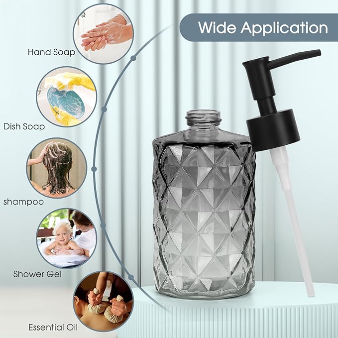 Topsky Glass Soap Dispenser with Plastic Pump, 330ml Liquid Hand Soap Dispenser, Rustproof Pump for Kitchen & Bathroom, Great for Lotions, Essential Oil, Liquid Soaps,Gradient Black