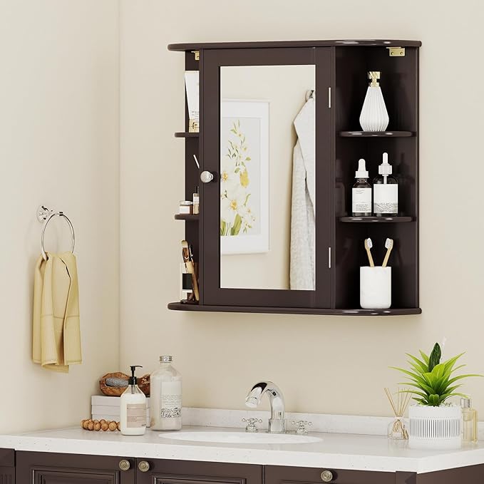 Giantex Bathroom Medicine Cabinet, Wall Mounted Bathroom Mirror Cabinet with Mirrored Door & 4 Interior Shelves, 6 Open Shelves, Mounting Hardware, Space-Saving Storage Cabinet, White