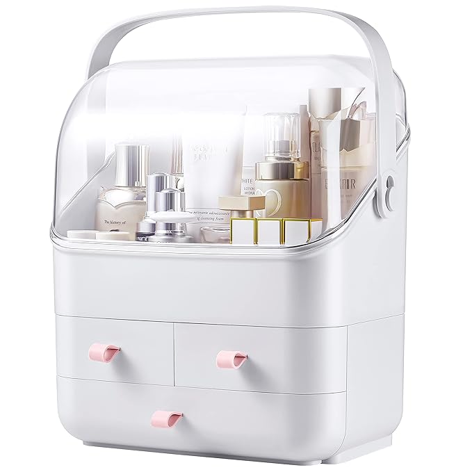 SUNFICON Makeup Organizer Holder Cosmetic Storage Box with Makeup Tray Organizer Set