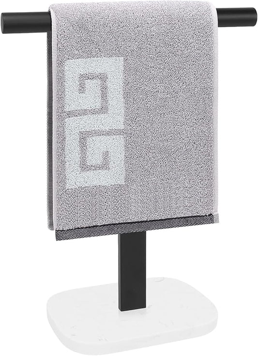 NearMoon T-Shape Hand Towel Holder-Bath Towel Rack-Standing with Balanced Base Towel Bar for Bathroom Kitchen Vanity Countertop, Modern Stand Towel Ring with Marble Base (14 Inch, Black)
