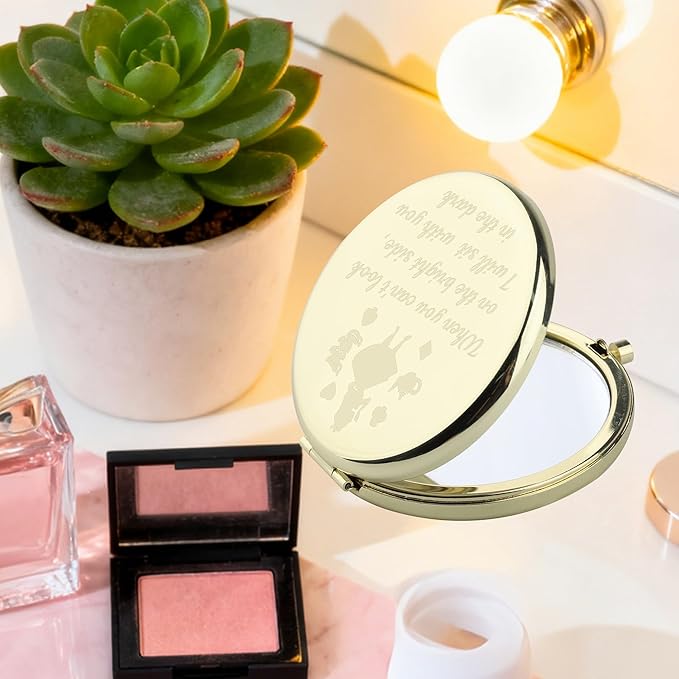 AKTAP Fairy Tale Gifts Princess Fans Compact Mirror I Will Sit with You in The Dark Makeup Mirror for Women (A Princess Gold Mirror)
