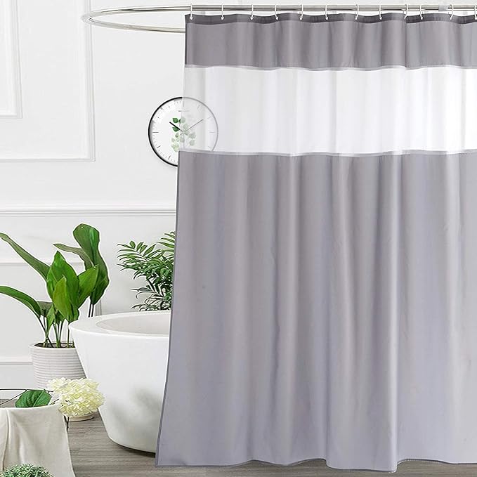UFRIDAY Shower Curtain Grey and White, Modern Fabric 54 x 72 Inch Fabric Bathroom and Bathtubs,Machine Washable, Hotel Quality