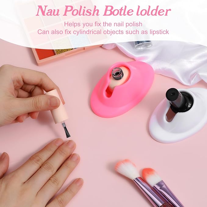 2 PCS Soft Nail Polish Bottle Holder, Silicone Nail Polishes Stand Anti-Spill Non-Tippable Bottle Stand, Manicure Display Tool for Nails Painting, Nails Art Organizer Accessories (White+Pink)