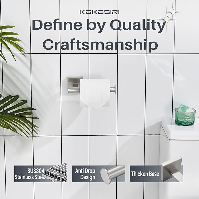 KOKOSIRI 20-Inch Bathroom Shelves Glass Floating Shelf Toilet Roll Holder Toilet Paper Holder Stainless Steel Brushed Nickel B1105BR-L20+B2008BR