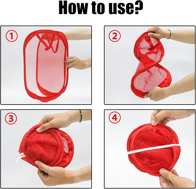 2Pcs Popup Mesh Laundry Baskets, Collapsible and Portable Laundry Hamper, Ideal for Travel and Home Use (Red & Orange)