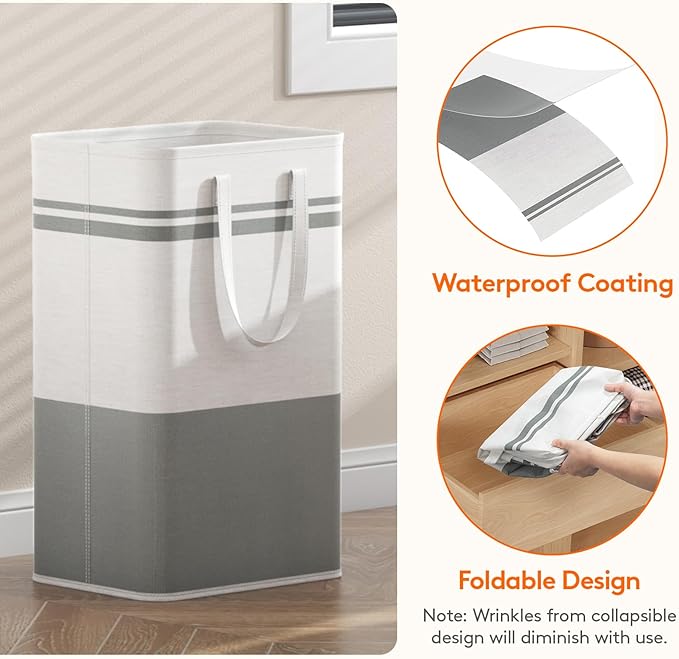 Lifewit 3 Pack 80L Large Freestanding Laundry Hamper, Collapsible Laundry Basket with Easy Carry Handles, Waterproof Tall Clothes Hamper for Laundry Dorm Bedroom Bathroom, Grey-White
