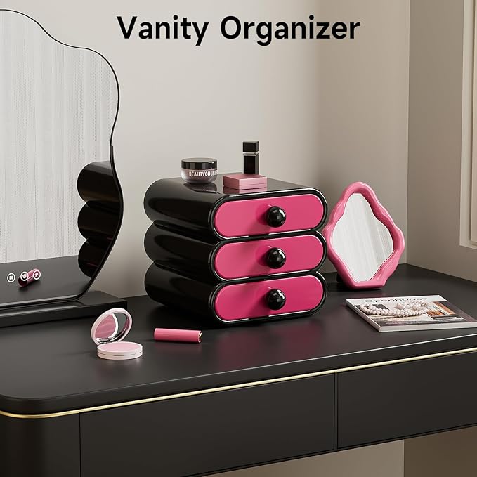 3-Drawer Desktop Organizer, Compact Vanity Drawer Organizer for Makeup, Small Plastic Drawer Containers for Bathroom, Cabinet