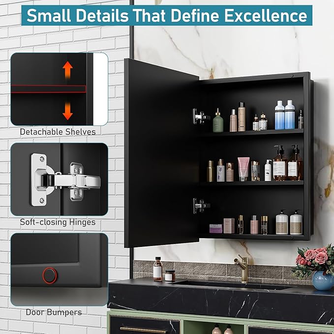 20 x 26 Inch Medicine Cabinet for Bathroom Wall Mounted, Recessed with Beveled Mirror and Adjustable Shelves