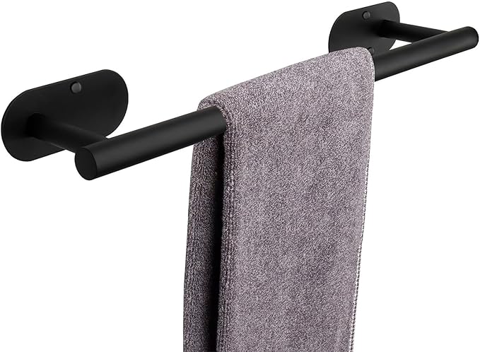 TocTen Self Adhesive Bathroom Towel Bar, Stick Towel Rack for Bathroom, Rustproof Stainless Steel Bath Towel Holder No Damage, Easy to Install Drill Free Towel Rod for Bathroom (Matte Black, 16 Inch)