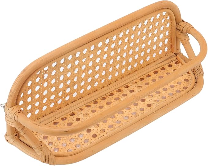 Rattan Wall Shelf, Handcrafted Rattan Hanging Storage Shelf with Sturdy Durable Design, for Bathroom Kitchen Living Room