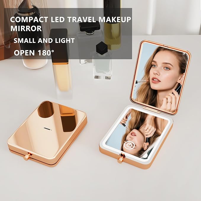 Happy Birthday Gifts for Women, Personalized Engraved LED Lighted Compact Mirror, Gift Idea for Her Sister Friend Mom Daughter Wife Grandma Granddaughter Niece Girlfriend Aunt, Female Birthday Present