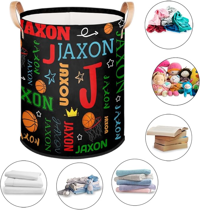 Custom Basketball Laundry Hamper, Personalized Laundry Baskets with Handles Dirty Clothes Hamper Storage Basket
