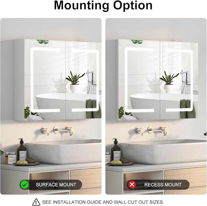 Lighted Medicine Cabinet with Sockets & USB, LED Medicine Cabinet with Lights, Wall Mounted,32X24Inch,Color Adjustment,Large Mirror Cabinet with Electrical Outlet