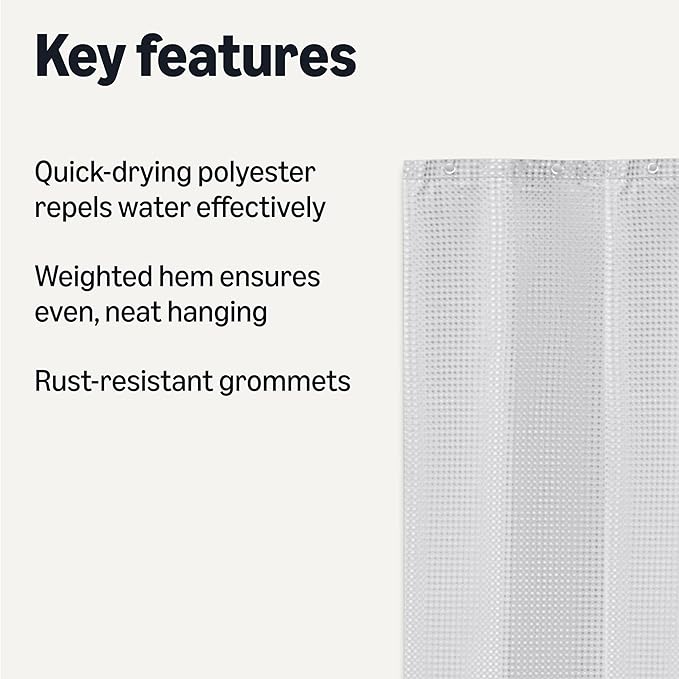Amazon Basics Modern Style Polyester Shower Curtain, Quick-Drying, 72x72 inches, White