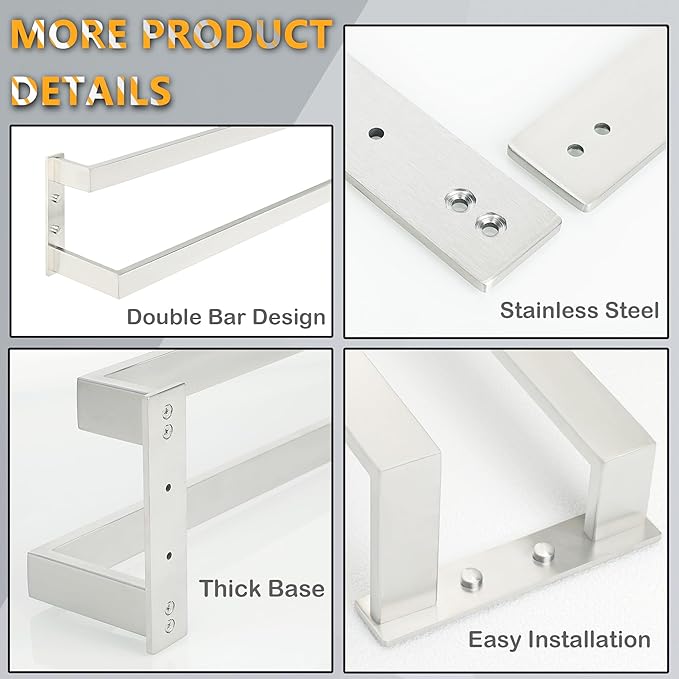 Alise Double Towel Bar, 16" Towel Racks for Bathroom Wall Mounted, SUS304 Stainless Steel Bathroom Towel Holder, Modern Quick Drying Towel Hanger, Brushed Nickel