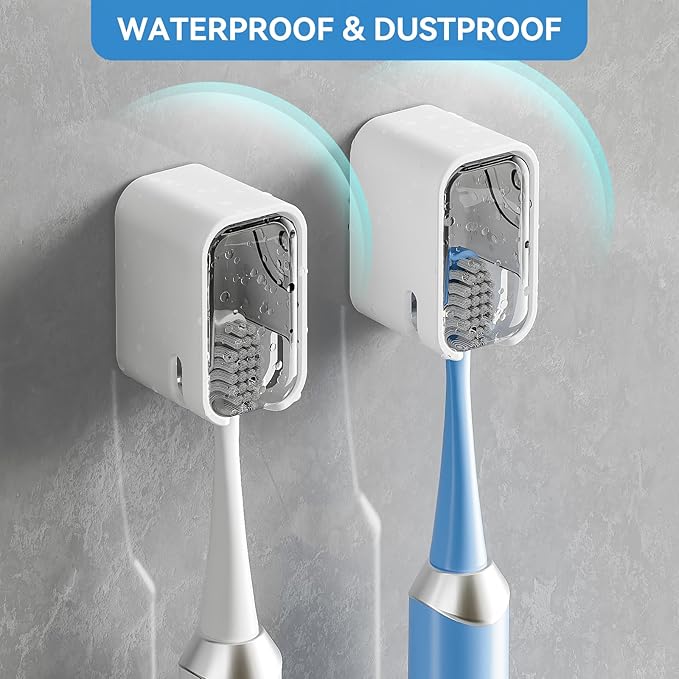 Toothbrush Holders for Bathroom【Innovation Single Slot Design】 2PCS Toothbrush Holder Wall Mounted with Cover for Shower, Single Toothbrush Dispenser Storage Organizer for Family & Travel