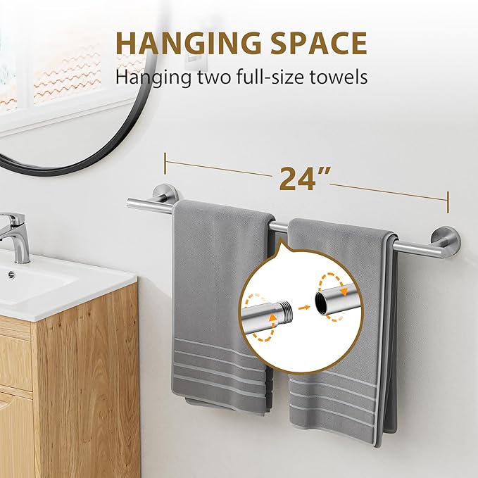 Luxbaro 24 Inch Bathroom Hardware Set, Brushed Nickel Bathroom Accessories, Modern Towel Bar Set Wall Mounted, Durable SUS304 Stainless Steel, 4-Piece