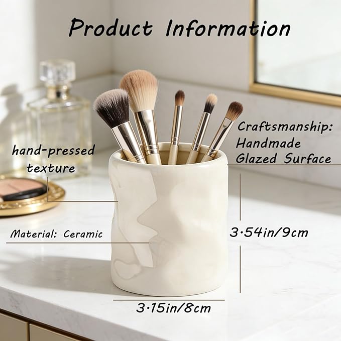 Premium Ceramic Makeup Brush Holder - Weighted & No-Tip Organizer with Easy-Clean Glaze, Vanity Storage for Brushes, Elegant Bathroom & Dresser Tabletop Decor An ideal gift for women (Purple)