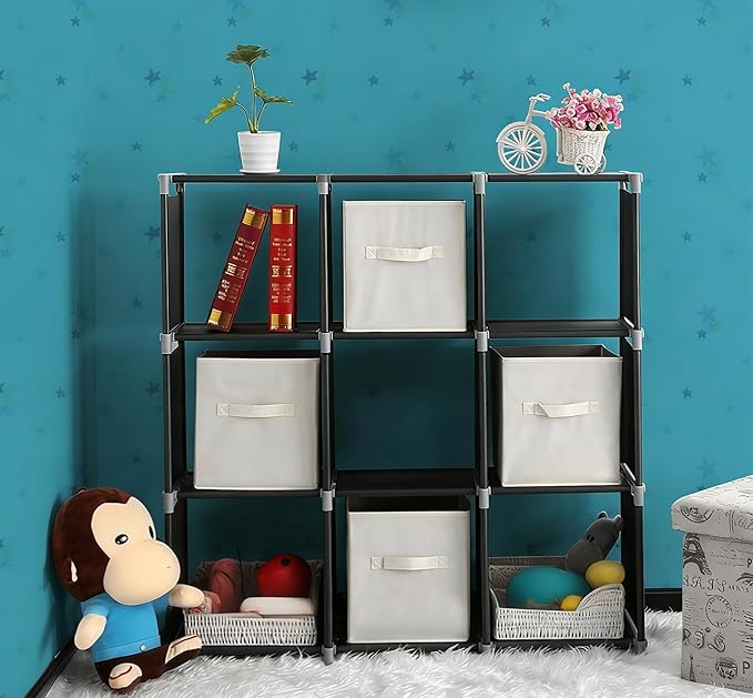 3‑Tier Storage Shelf with 9 Compartments – Multifunctional Organizer, Easy Assembly, Black
