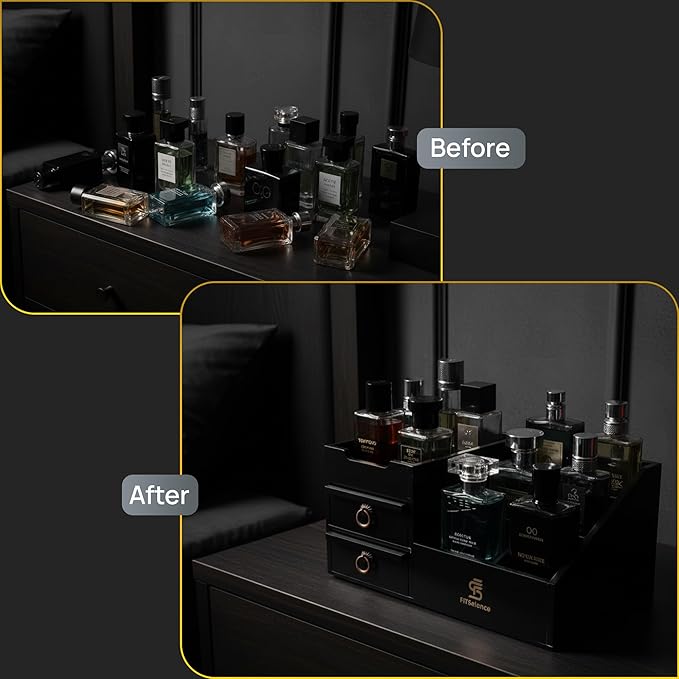 Perfume Organizer - Cologne Organizer for Men - Wooden Cologne Stand - Organizador de Perfumes - Cologne Shelf - Perfume Stand for Women - Black, Brown - Perfume Holder