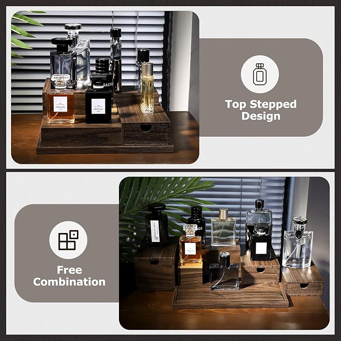 Homde Cologne Organizer - 4 Tier Perfume Display Tray with Hidden Drawers - Perfect for Men Essentials Accessories - A Great Gift for Men