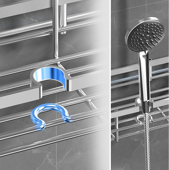 KEGII Shower Caddy Hanging on Towel Bar/Handrails/Shower faucet - Shower Rack Hanging Organizer, Bathroom Shower Curtain Caddy non-Slip