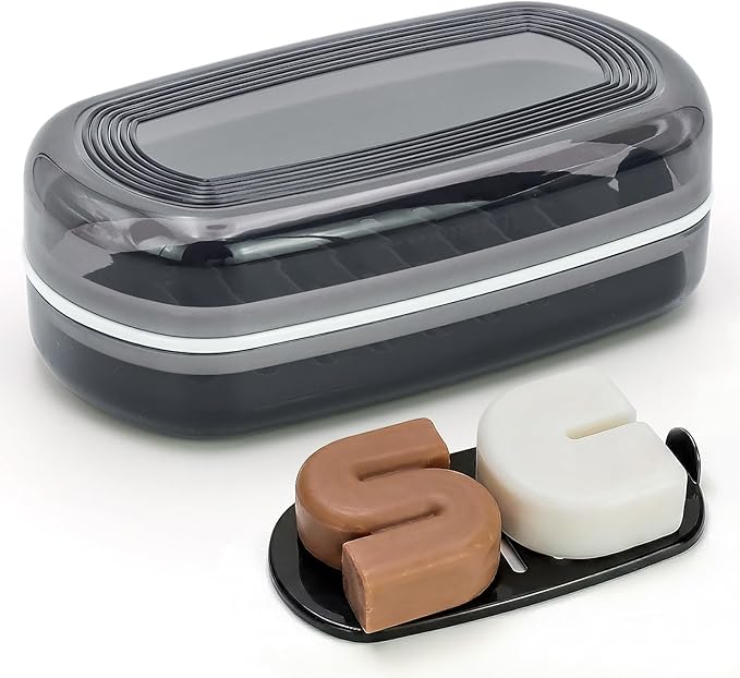 AIDIMMING Shampoo Bar Travel Case with Lid, Large Bar Soap Holder, Shampoo and Conditioner Bar Container Perfect for Kitsch Bar Soap, Travel Soap Box for Traveling, Camping, Gym, Bathroom (Max,Black)