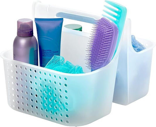 madesmart Large Portable Shower Caddy, Hold Soap, Shampoo, Hair Supplies and Beauty Products, Cleaning Supplies Organizer for Home, Dorm, Plastic Shower Tote, Soft Handle, Blue