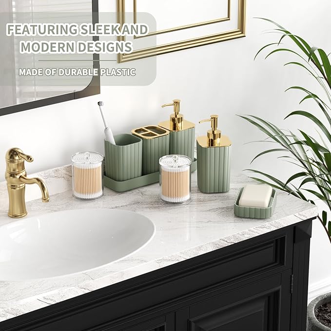 XLHOMO Bathroom Set - 26PC Bathroom Set with Shower Curtain and Rugs, Bathroom Accessory Set, Sage Green Bathroom Accessories Set, Trash Can & Soap Dispenser