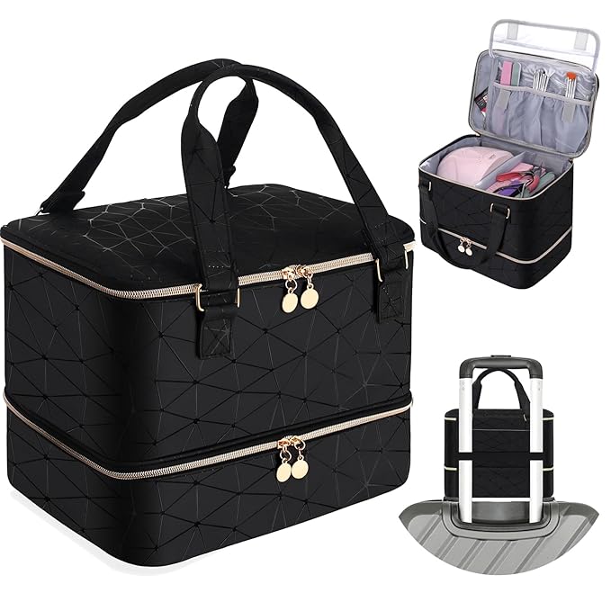 FCQQYWZ Nail Polish Organizer Case Hold 40+ Bottles (15ml/0.5 fl.oz) and Led Nail Lamp, Nail Supply Organizers and Storage for Nail Tech, Nail Dryer Case Nail Polish Bag Nail Kit Organizer (BLACK)