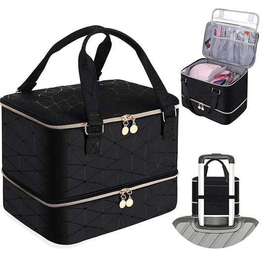 FCQQYWZ Nail Polish Organizer Case Hold 40+ Bottles (15ml/0.5 fl.oz) and Led Nail Lamp, Nail Supply Organizers and Storage for Nail Tech, Nail Dryer Case Nail Polish Bag Nail Kit Organizer (BLACK)