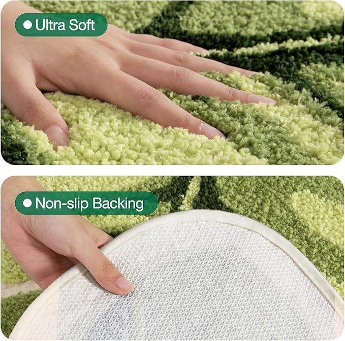 LUMI Cute Bathroom Rugs with Green Leaf Plant, Soft, Fluffy, Plush, Absorbent, Quick Dry, Non Slip, Machine Washable for Shower Floor, Bathroom, Bedroom,Kids Room, 19.5"x39.5", Palm Leaf