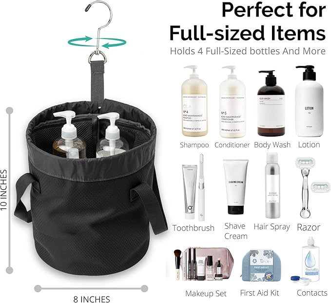 Quick Dry Mesh Shower Caddy for College Dorms – Lightweight Shower Caddy Mesh with Drawstring Top, Breathable Mesh Bottom, and Multiple Pockets with Zippers for Cruise Essentials for Shower (Black)
