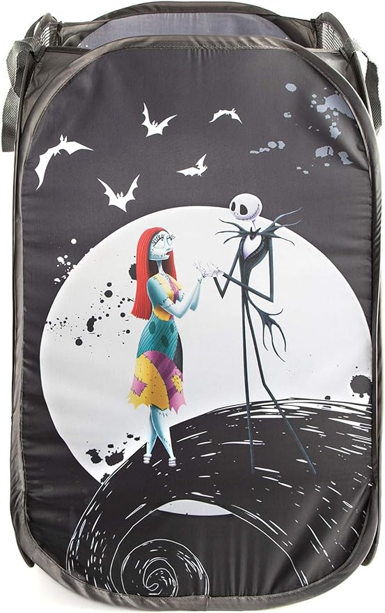 Jay Franco Disney Nightmare Before Christmas Jack & Sally Pop Up Hamper - Mesh Laundry Basket/Bag with Durable Handles (Official Disney Product)
